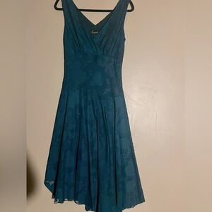 Connected Apparel Green Ruched A-line Cocktail Dress